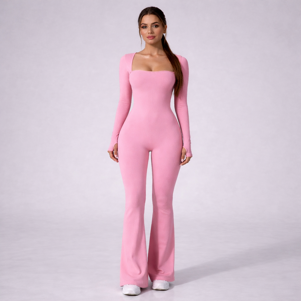 Macacão Flare Manga Longa Canelado Soft Motion Buum