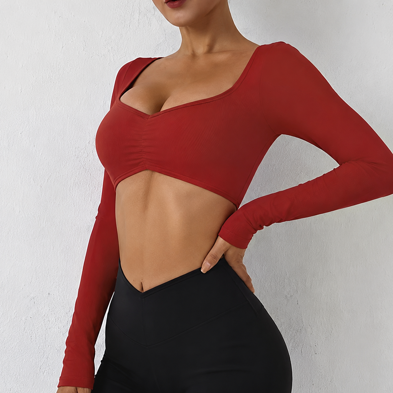 Top Cropped Manga Longa Push Up Basic