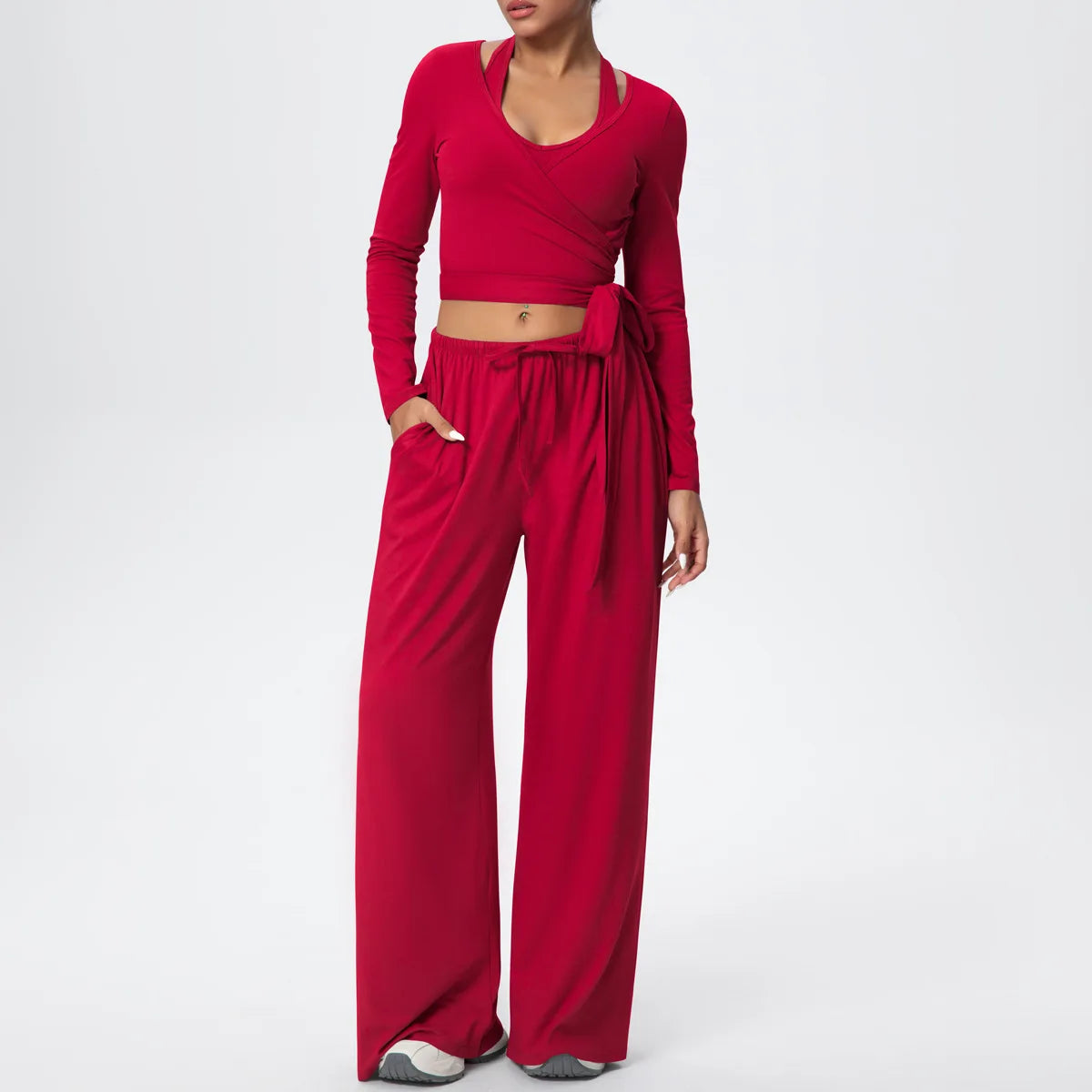 Conjunto 3 Peças Manga Longa Calça Wide Leg Soft Motion Buum