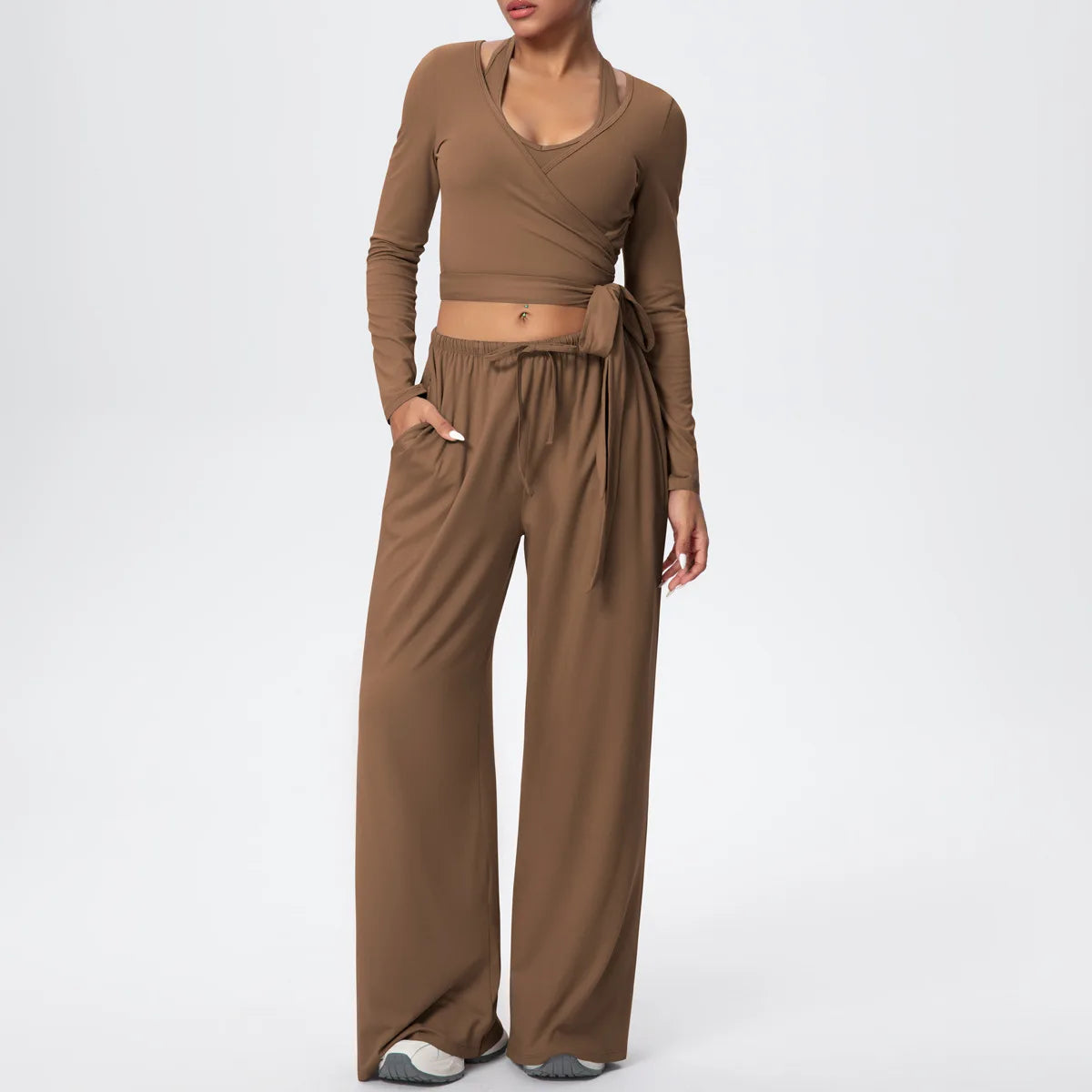 Conjunto 3 Peças Manga Longa Calça Wide Leg Soft Motion Buum