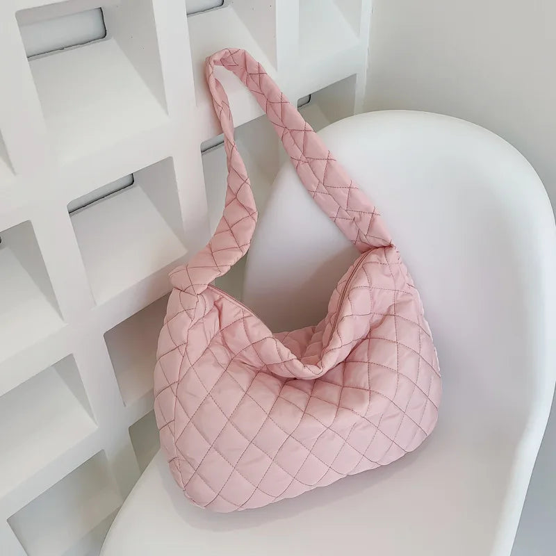 Bolsa feminina vintage de nylon, bolsa de ombro para axilas, casual, à prova d'água, crossbody, hobo, para mulheres, acolchoada, grande capacidade