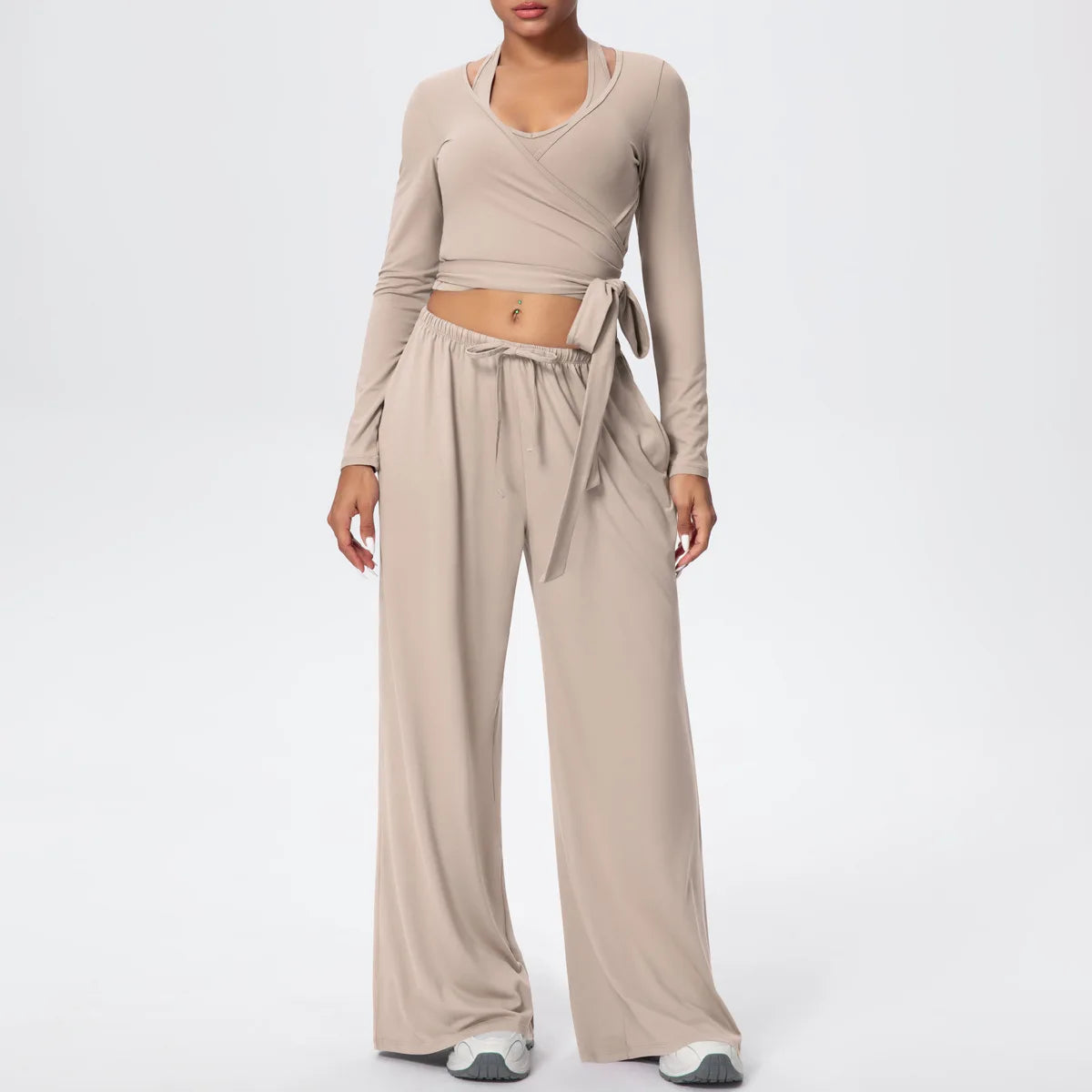 Conjunto 3 Peças Manga Longa Calça Wide Leg Soft Motion Buum