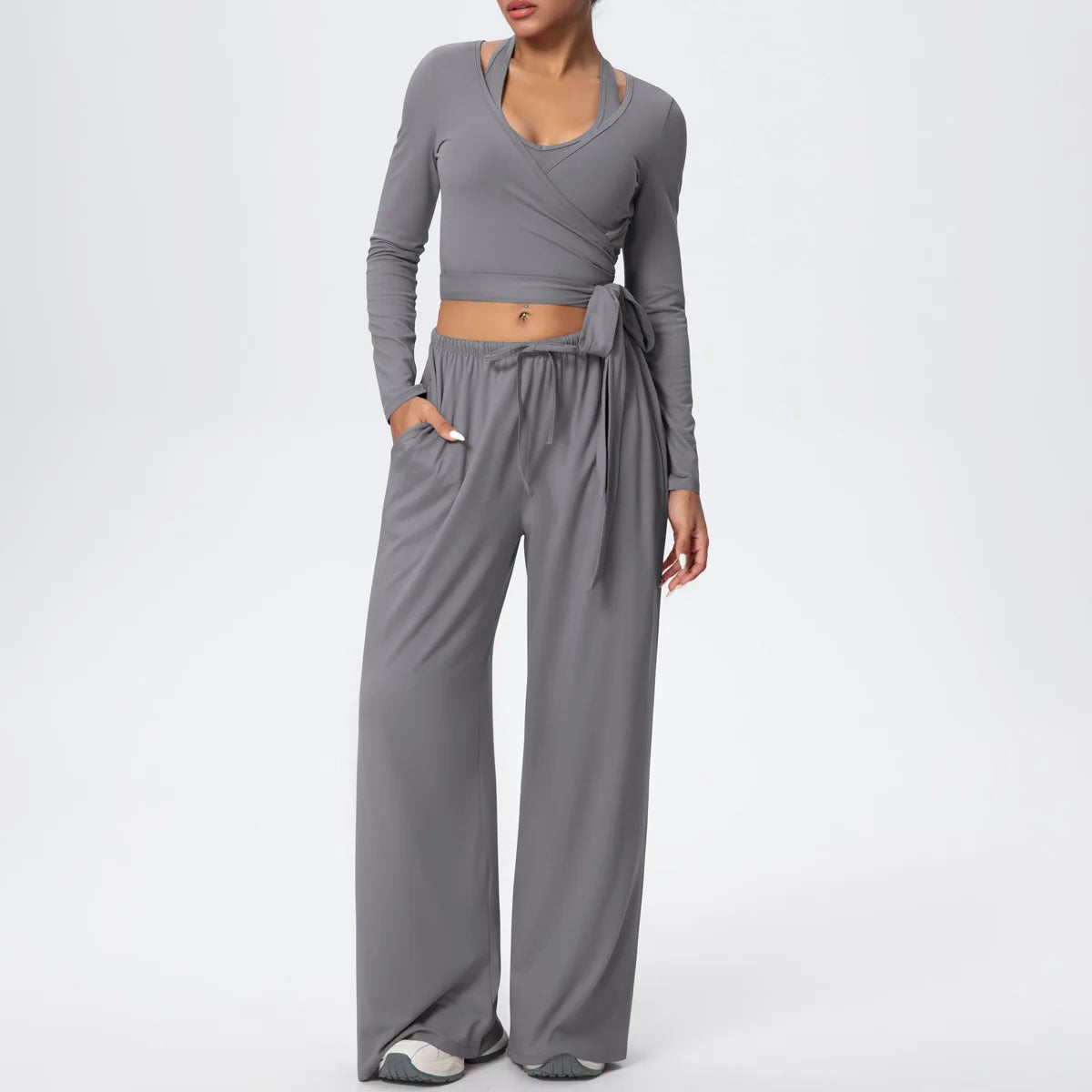 Conjunto 3 Peças Manga Longa Calça Wide Leg Soft Motion Buum