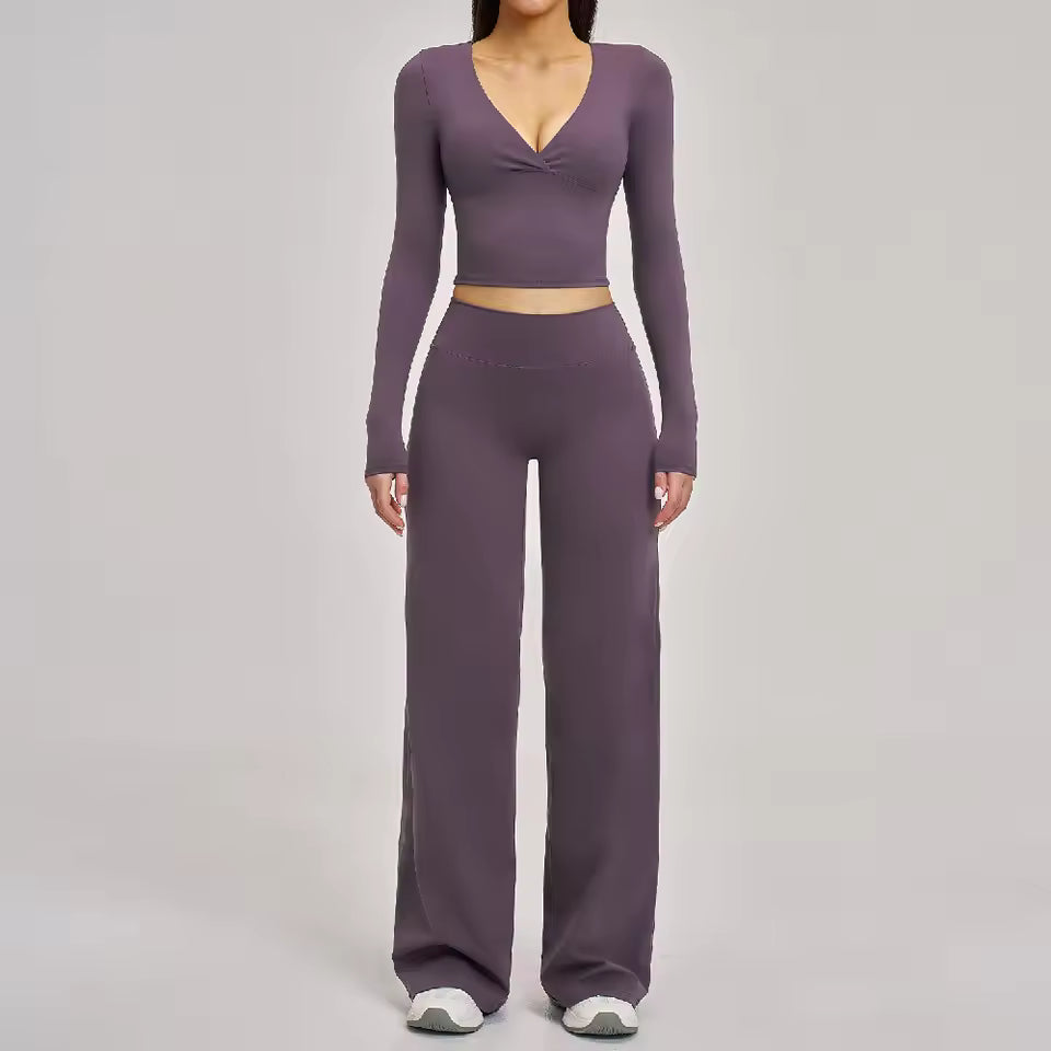 Conjunto Cropped Manga Longa com Calça Efeito Buum Soft Motion