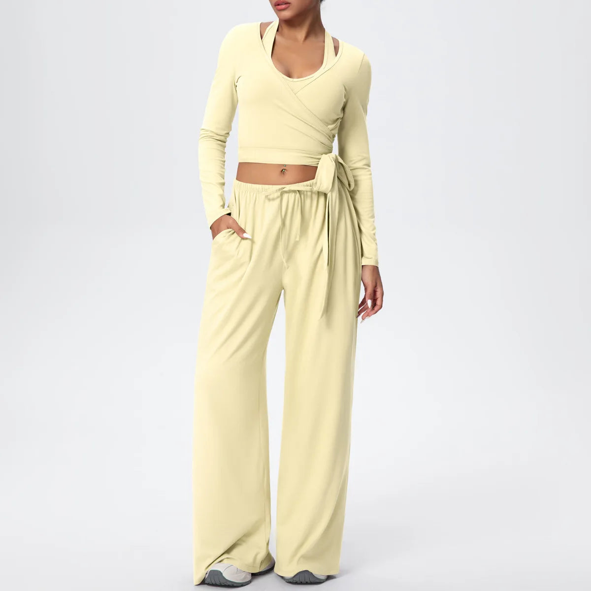 Conjunto 3 Peças Manga Longa Calça Wide Leg Soft Motion Buum