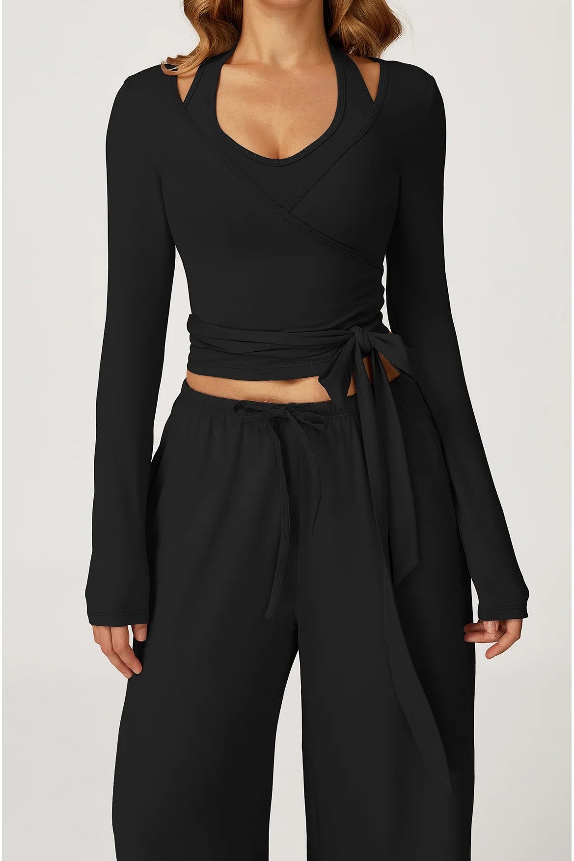 Conjunto 3 Peças Manga Longa Calça Wide Leg Soft Motion Buum