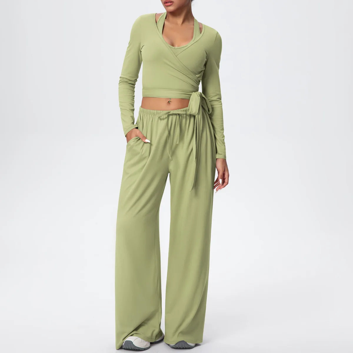 Conjunto 3 Peças Manga Longa Calça Wide Leg Soft Motion Buum