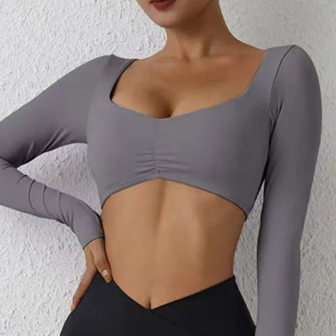 Top Cropped Manga Longa Push Up Basic