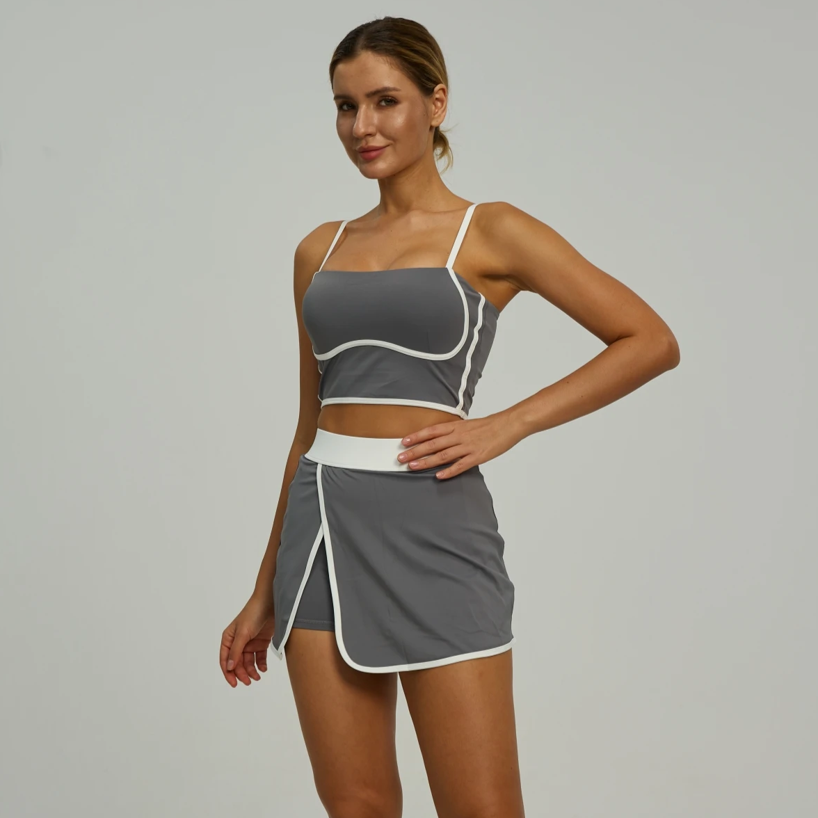 Conjunto Cropped Push Up com Shorts Saia Lizza